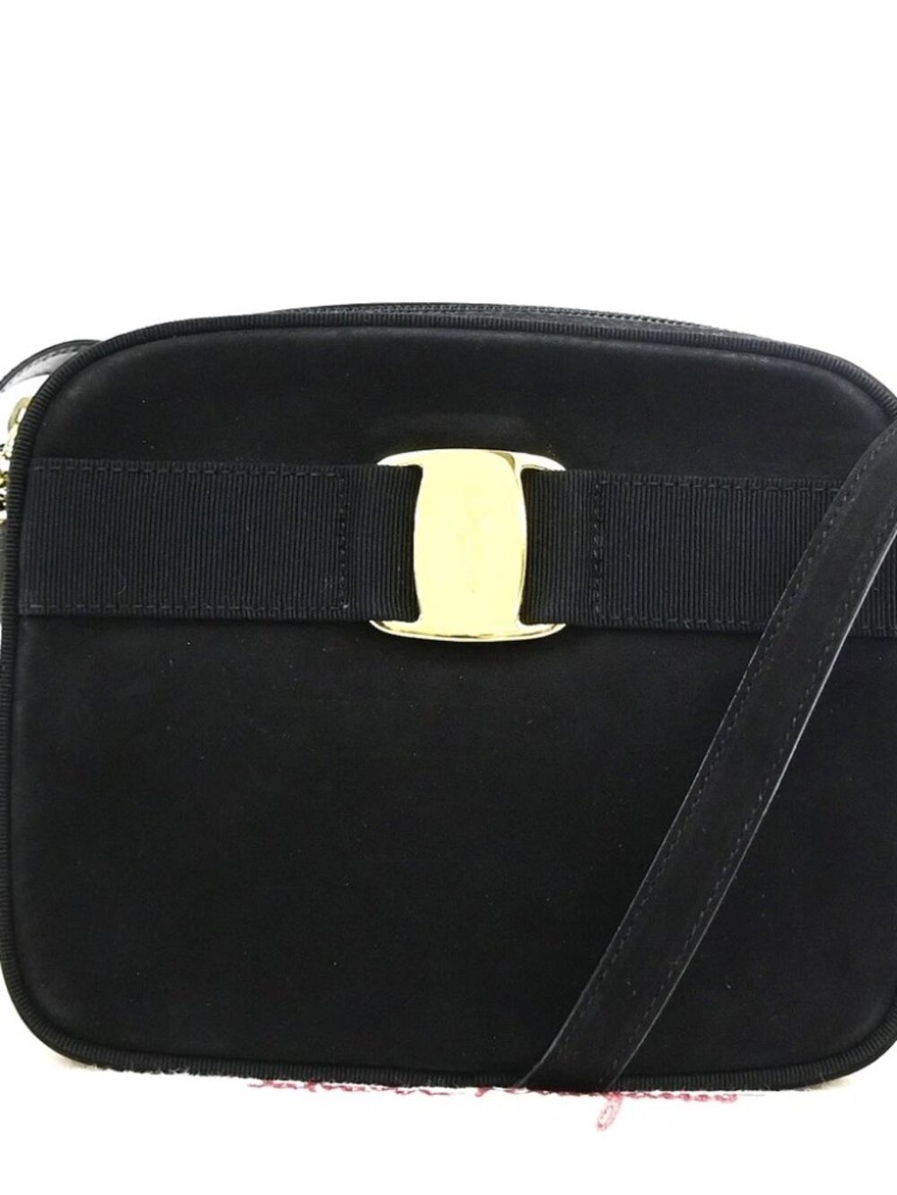 SALVATORE FERRAGAMO Logo Vara Mini Shoulder Bag Suede Leather Black GHW 36KD113